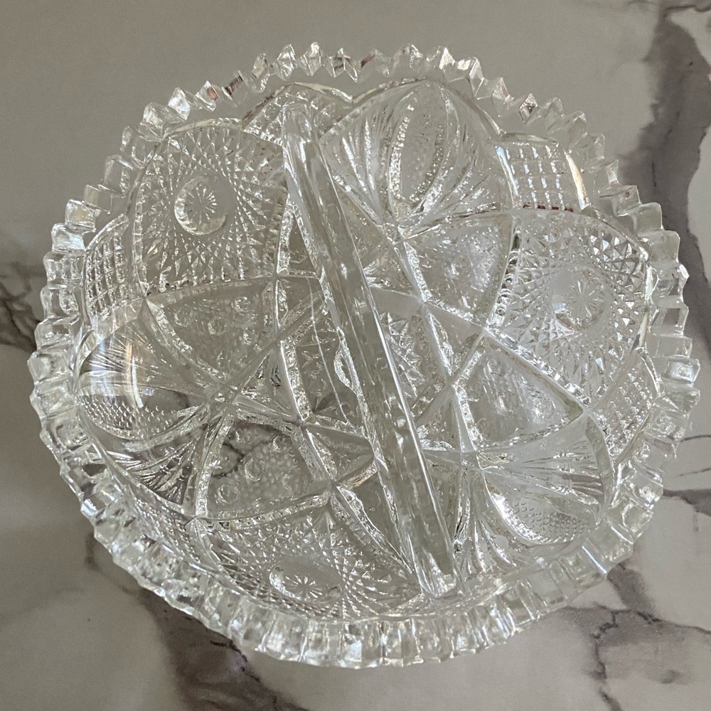 ABP cut glass dish